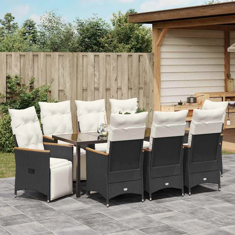 Ensemble de salle à manger pour jardin 9 pcs Noir polyrotin - 4