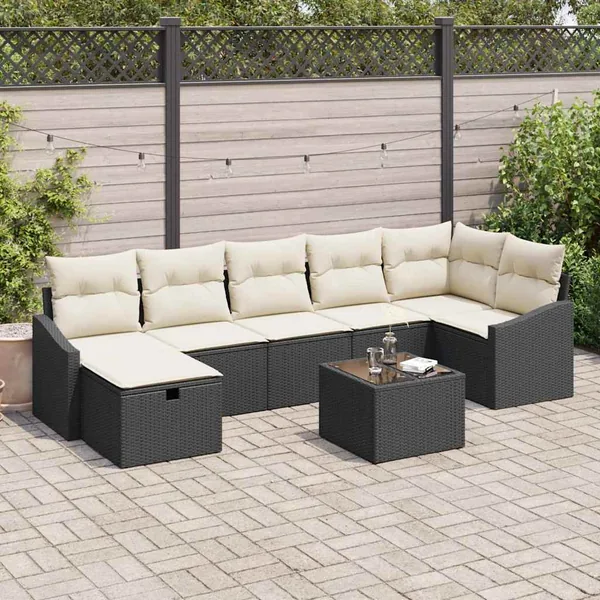 Ensemble de Canapés avec coussin 8 pcs Noir polyrotin