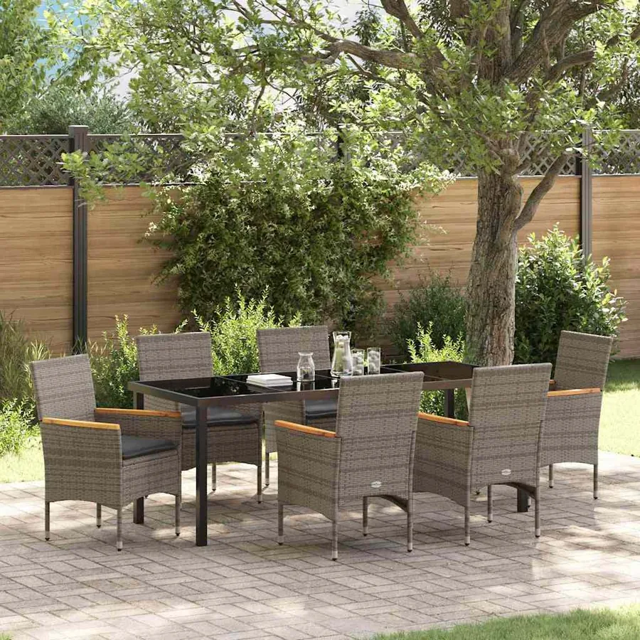 Ensemble de salle à manger pour jardin 7 pcs Gris polyrotin