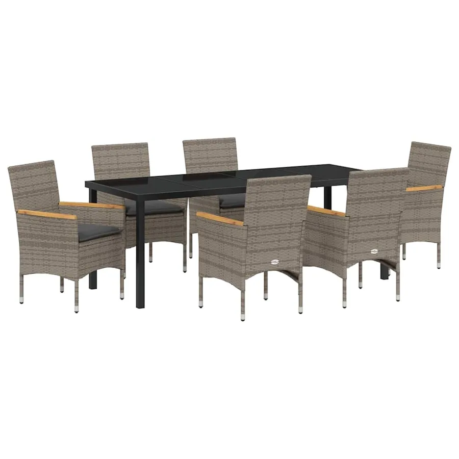 Ensemble de salle à manger pour jardin 7 pcs Gris polyrotin - 2