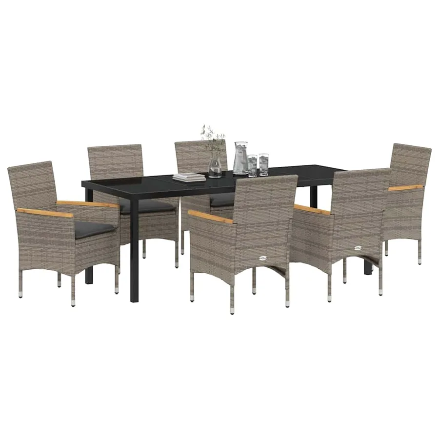 Ensemble de salle à manger pour jardin 7 pcs Gris polyrotin - 3