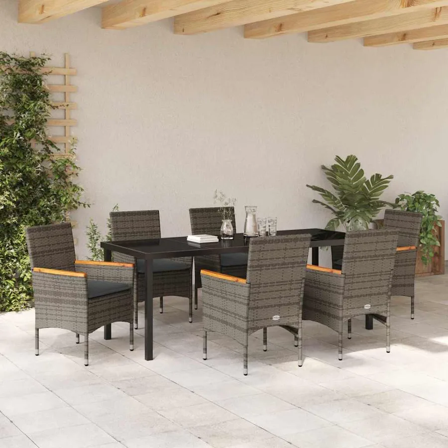 Ensemble de salle à manger pour jardin 7 pcs Gris polyrotin - 4