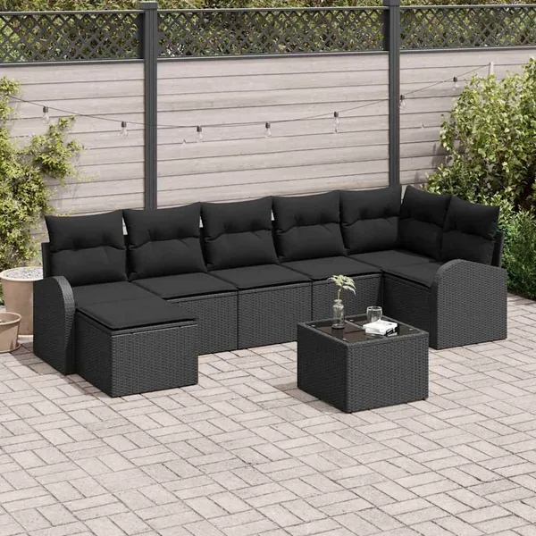 Ensemble de Canapés avec coussin 8 pcs Noir polyrotin