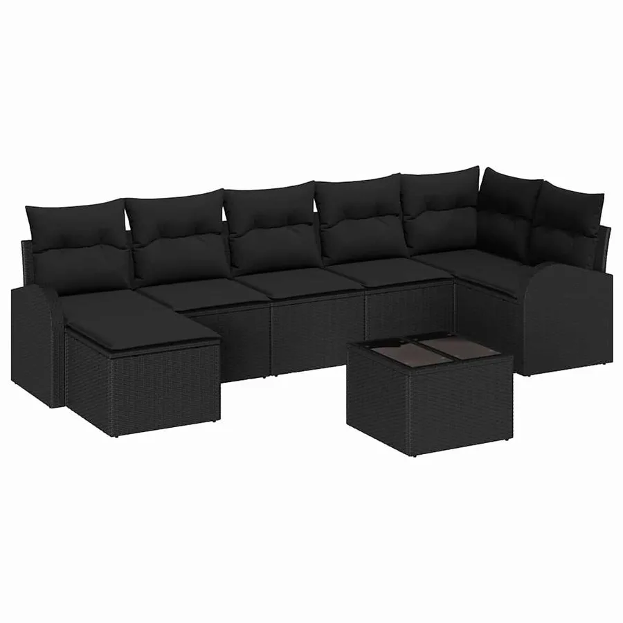 Ensemble de Canapés avec coussin 8 pcs Noir polyrotin - 2