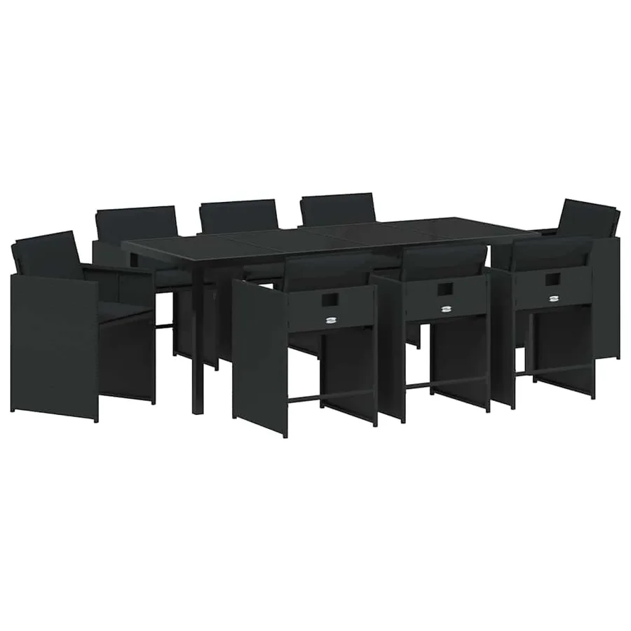 Ensemble de salle à manger pour jardin 9 pcs Noir polyrotin - 2