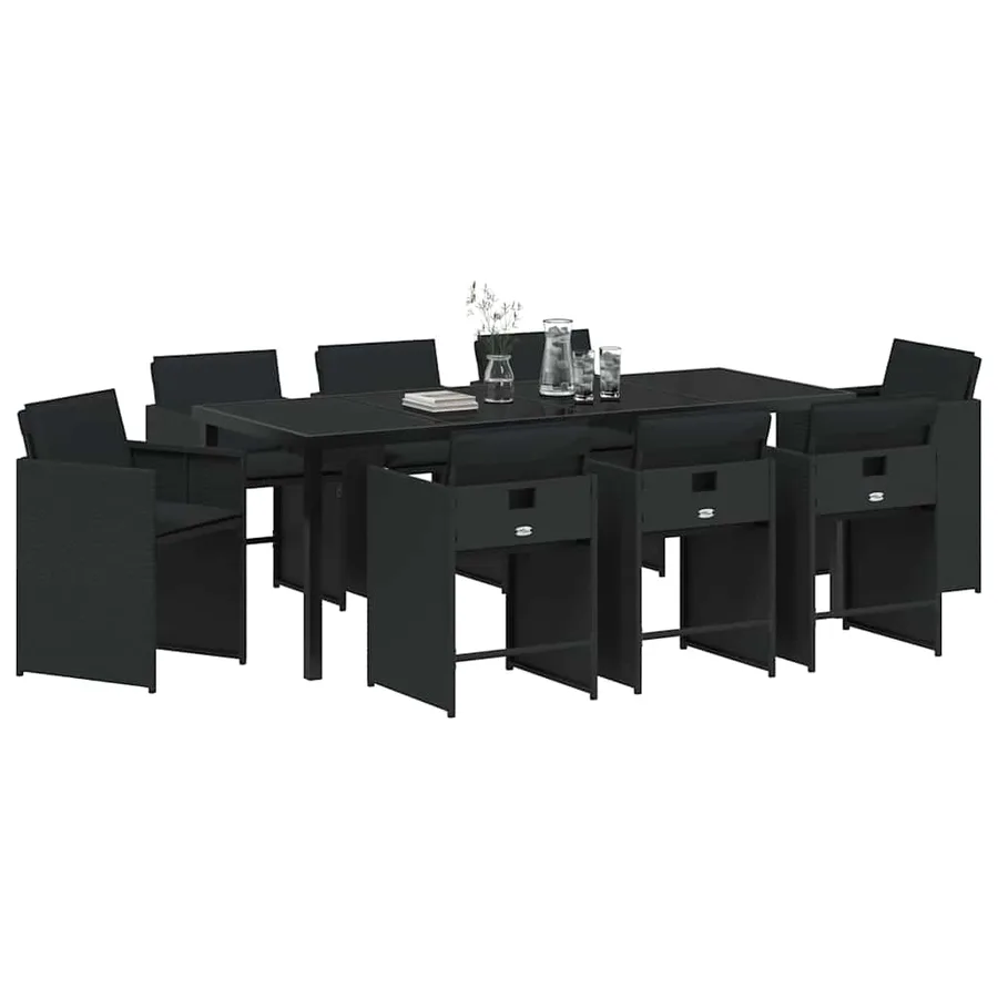 Ensemble de salle à manger pour jardin 9 pcs Noir polyrotin - 3