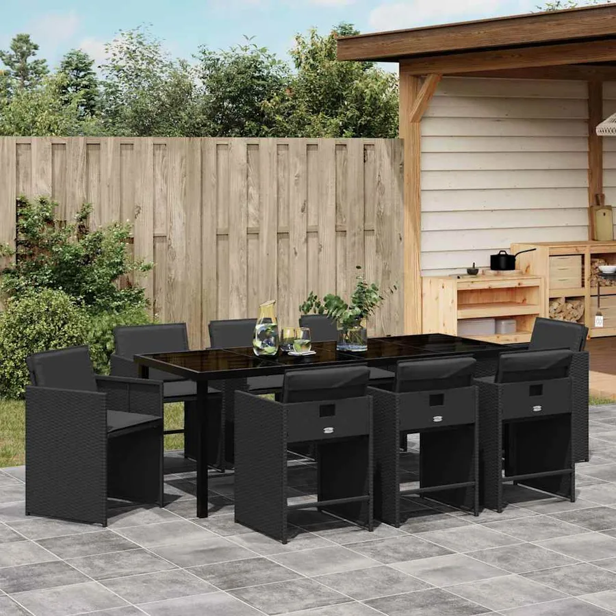 Ensemble de salle à manger pour jardin 9 pcs Noir polyrotin - 4