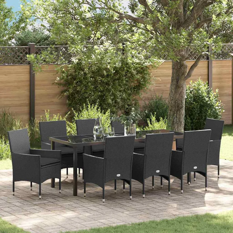 Ensemble de salle à manger pour jardin 9 pcs Noir polyrotin