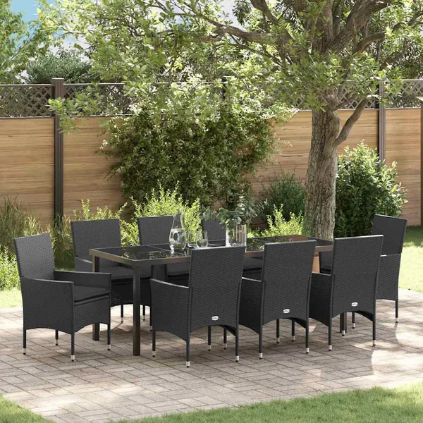 Ensemble de salle à manger pour jardin 9 pcs Noir polyrotin
