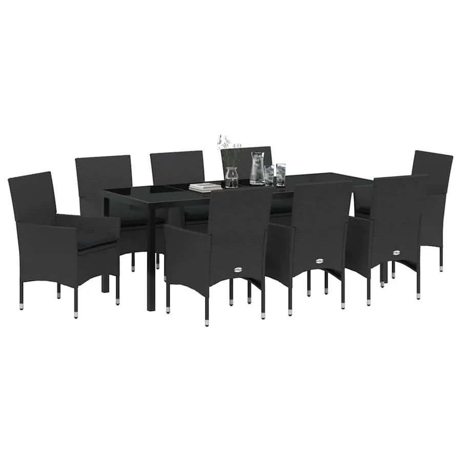 Ensemble de salle à manger pour jardin 9 pcs Noir polyrotin - 3