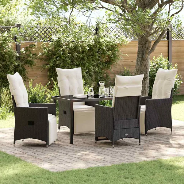 Ensemble de salle à manger pour jardin 5 pcs Noir polyrotin