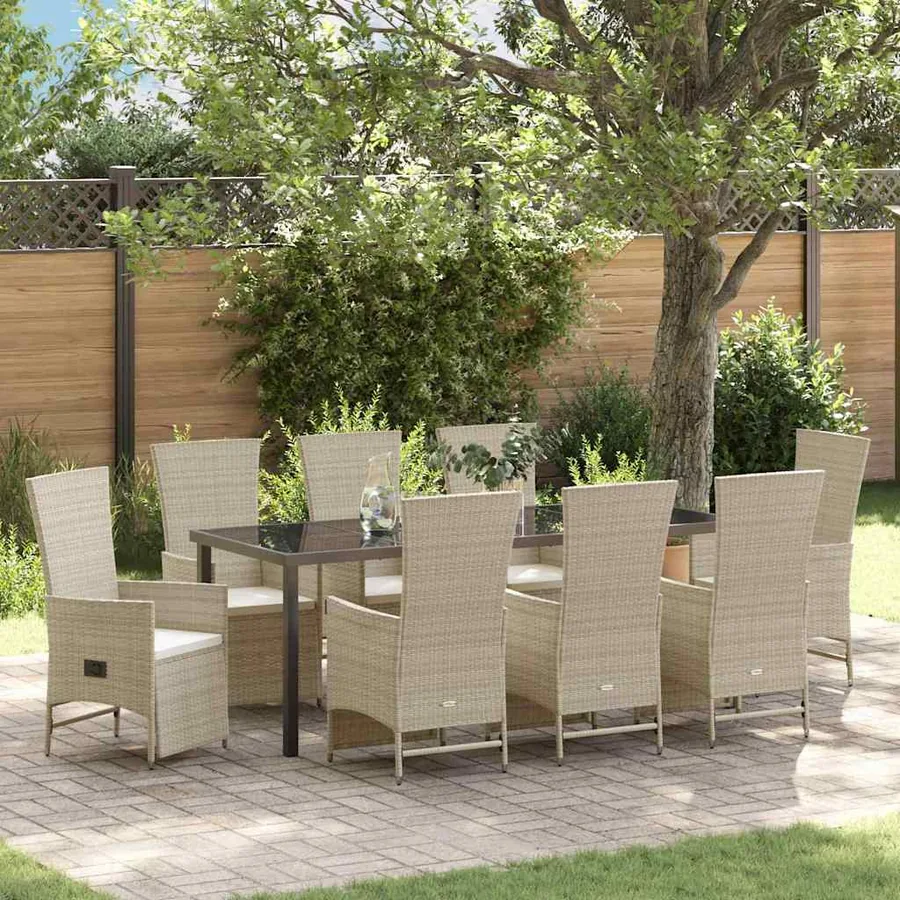 Ensemble de salle à manger pour jardin 9 pcs Beige polyrotin