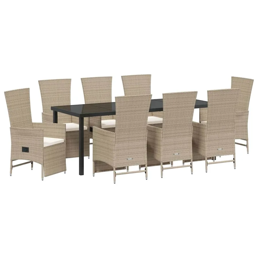 Ensemble de salle à manger pour jardin 9 pcs Beige polyrotin - 2