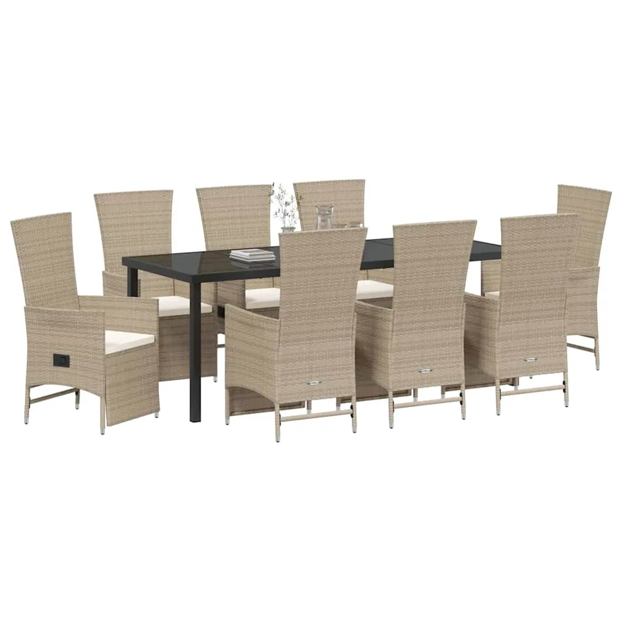 Ensemble de salle à manger pour jardin 9 pcs Beige polyrotin - 3
