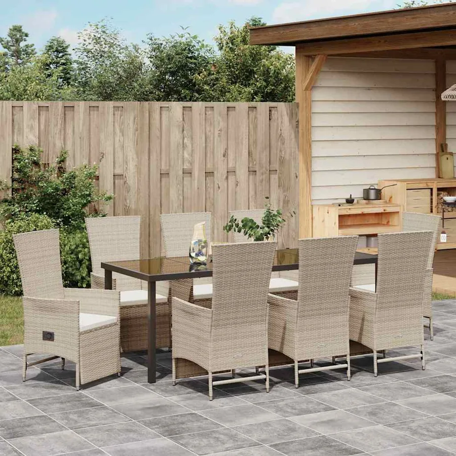 Ensemble de salle à manger pour jardin 9 pcs Beige polyrotin - 4