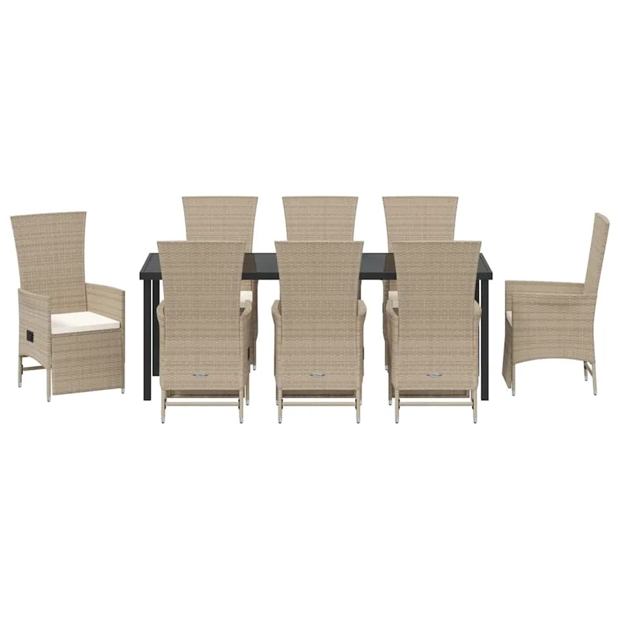 Ensemble de salle à manger pour jardin 9 pcs Beige polyrotin - 7
