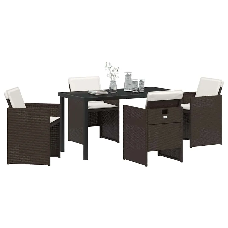 Ensemble de salle à manger pour jardin 5 pcs Marron polyrotin - 3