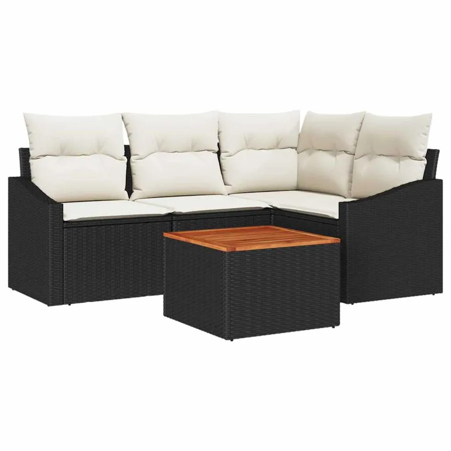 Ensemble de canapé de jardin avec coussin 5 pcs Noir polyrotin - 2