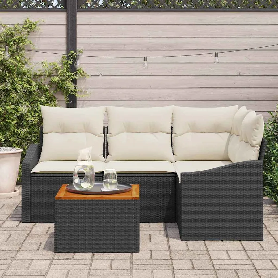 Ensemble de canapé de jardin avec coussin 5 pcs Noir polyrotin - 3