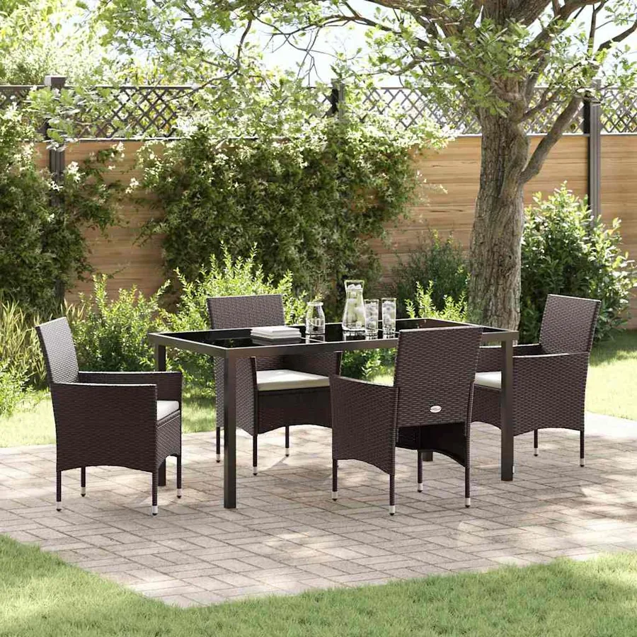 Ensemble de salle à manger pour jardin 5 pcs Marron polyrotin