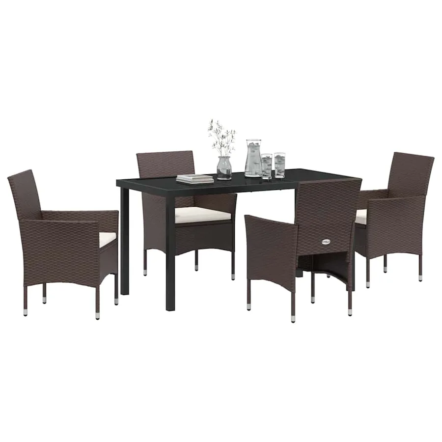 Ensemble de salle à manger pour jardin 5 pcs Marron polyrotin - 3