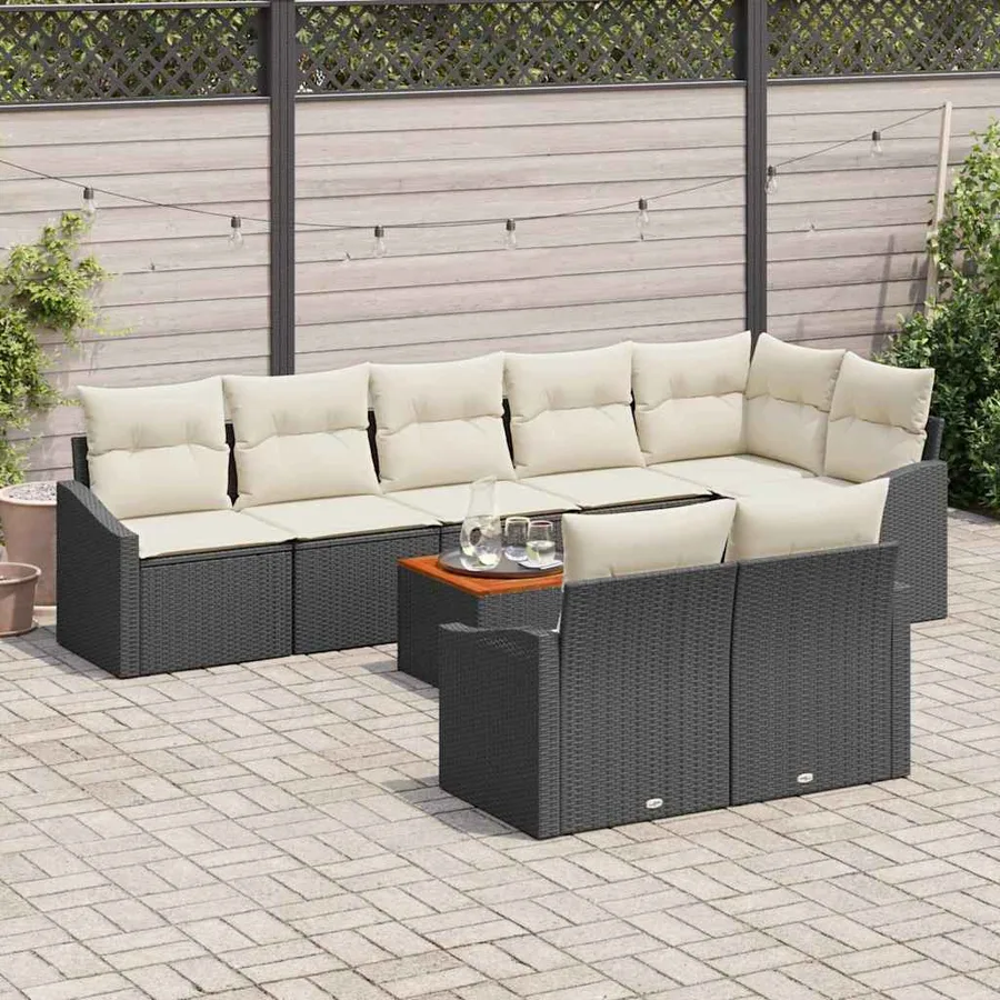 Ensemble de canapé de jardin avec coussin 9 pcs Noir polyrotin - 3