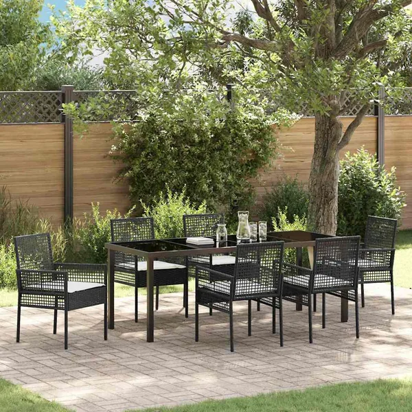 Ensemble de salle à manger pour jardin 7 pcs Noir polyrotin
