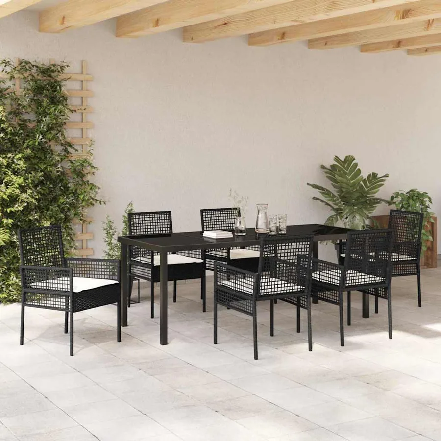 Ensemble de salle à manger pour jardin 7 pcs Noir polyrotin - 4