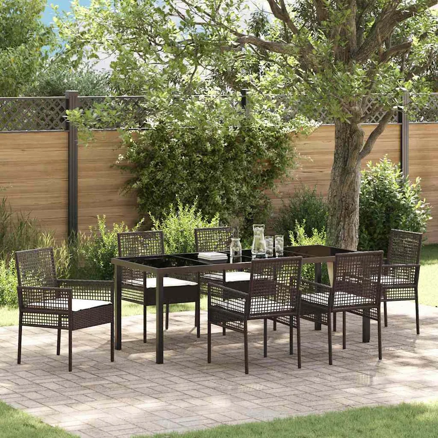 Ensemble de salle à manger pour jardin 7 pcs Marron polyrotin