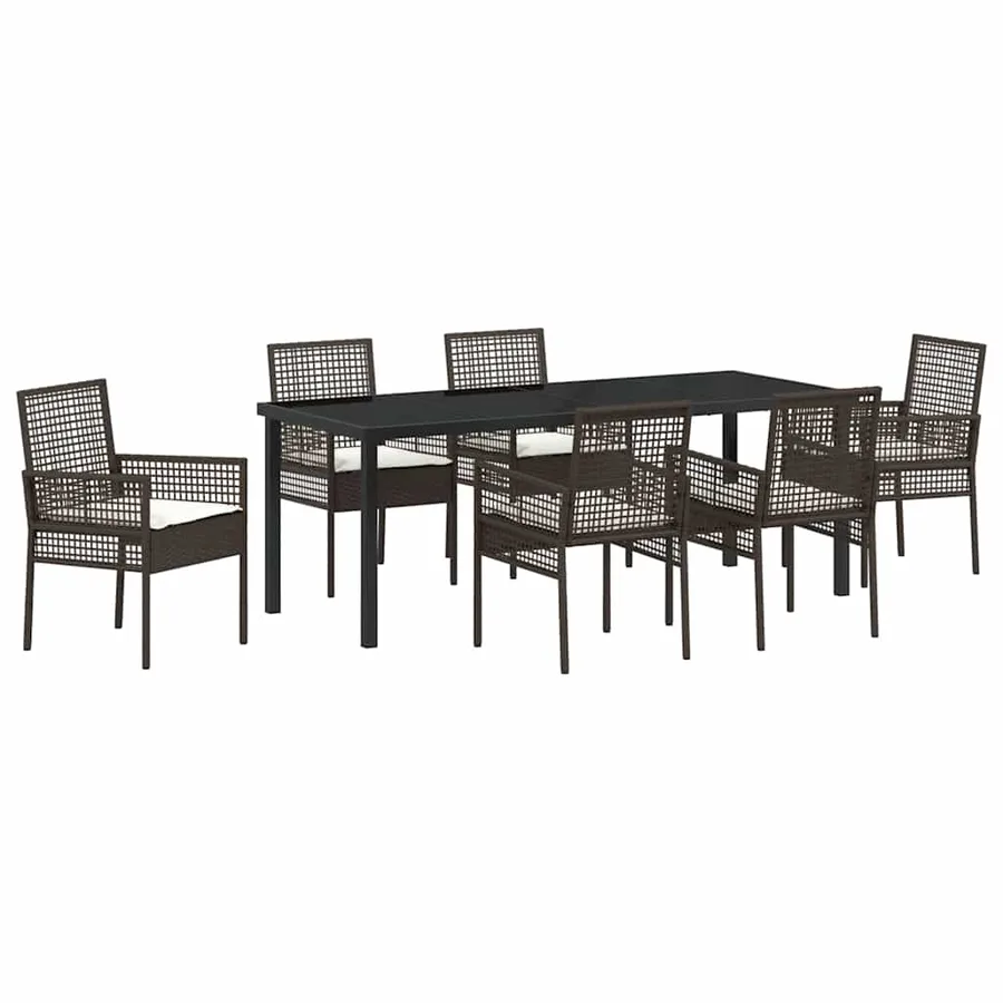 Ensemble de salle à manger pour jardin 7 pcs Marron polyrotin - 2