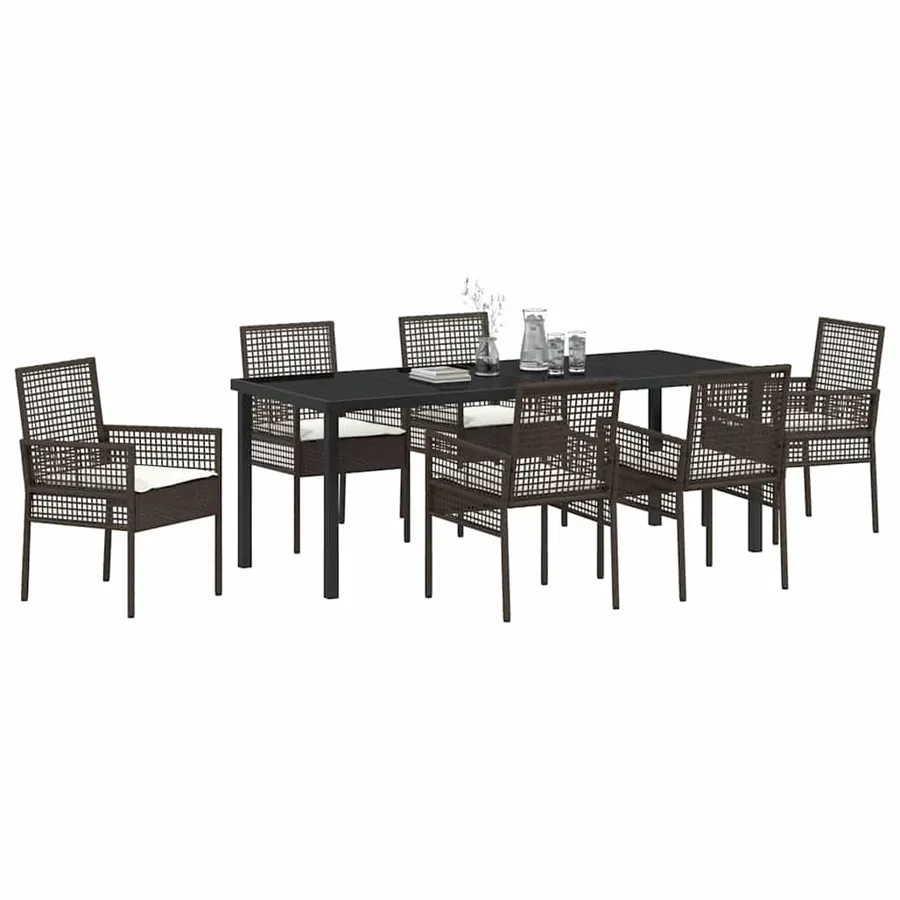 Ensemble de salle à manger pour jardin 7 pcs Marron polyrotin - 3