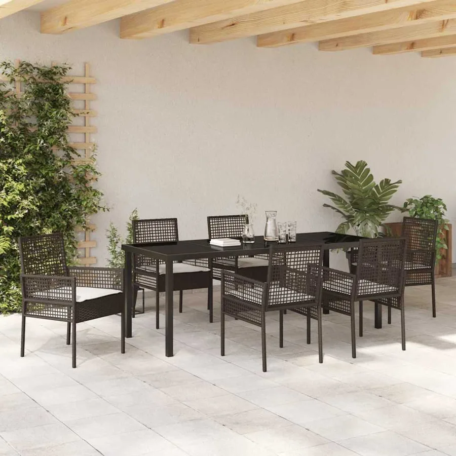 Ensemble de salle à manger pour jardin 7 pcs Marron polyrotin - 4