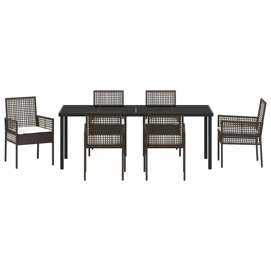 Ensemble de salle à manger pour jardin 7 pcs Marron polyrotin - 7