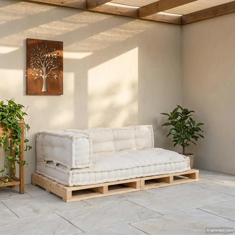 Coussin de canapé sur palette 3 pcs Crème 120 x 80 x 34 cm - 3