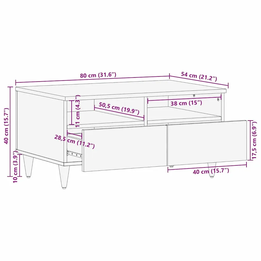 Table basse Marron miel 80 x 54 x 40 cm Bois de mangue massif - 11