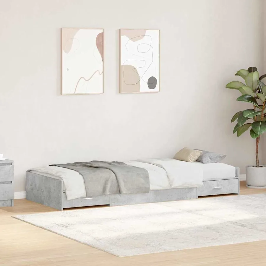 Cadre de lit Gris béton 90 x 190 cm Bois d'ingénierie