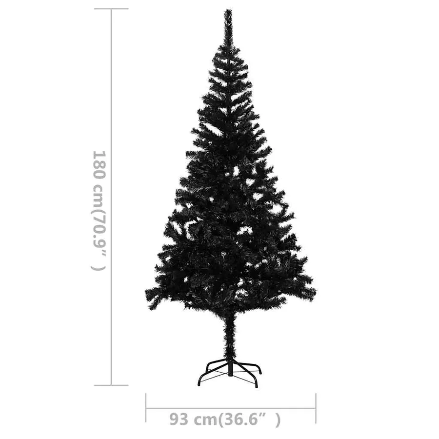 Arbre de Noël artificiel pré-éclairé et boules noir 180 cm PVC - 12