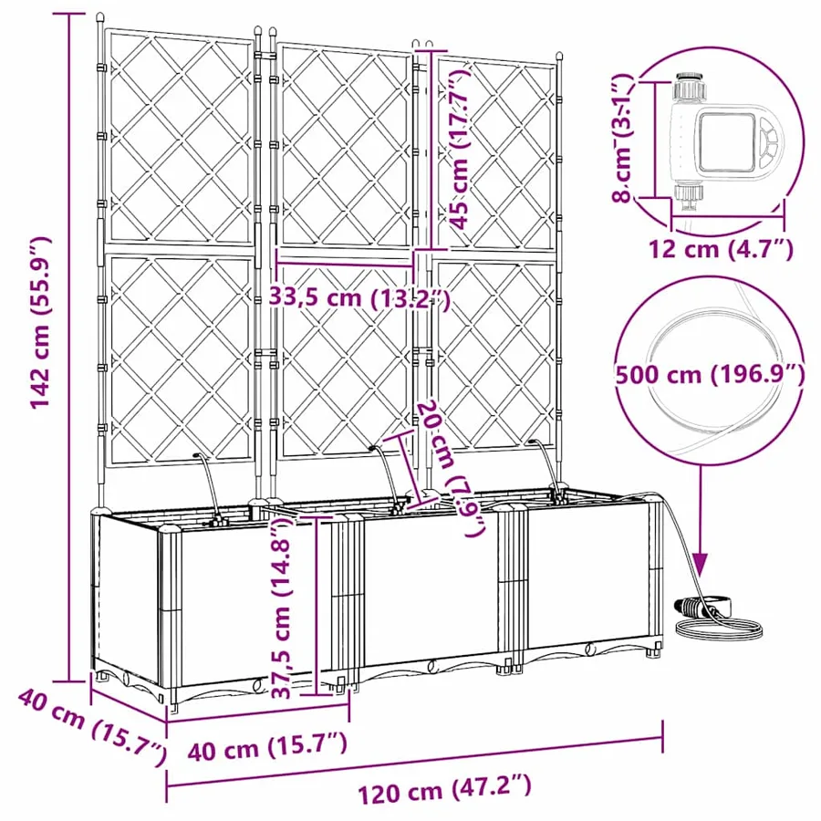 Cache-pot de jardin 3 pc Blanc 120 x 40 x 142 cm PP - 8