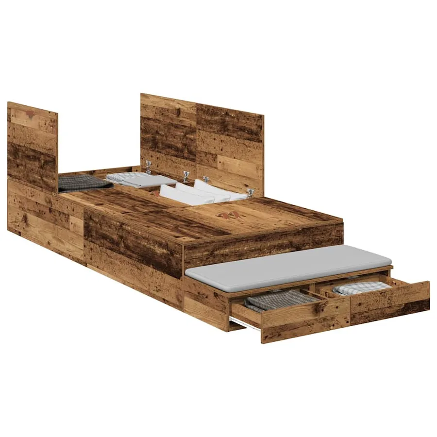 Cadre de lit avec rangement Bois Ancien 80 cm Bois d'ingénierie - 3