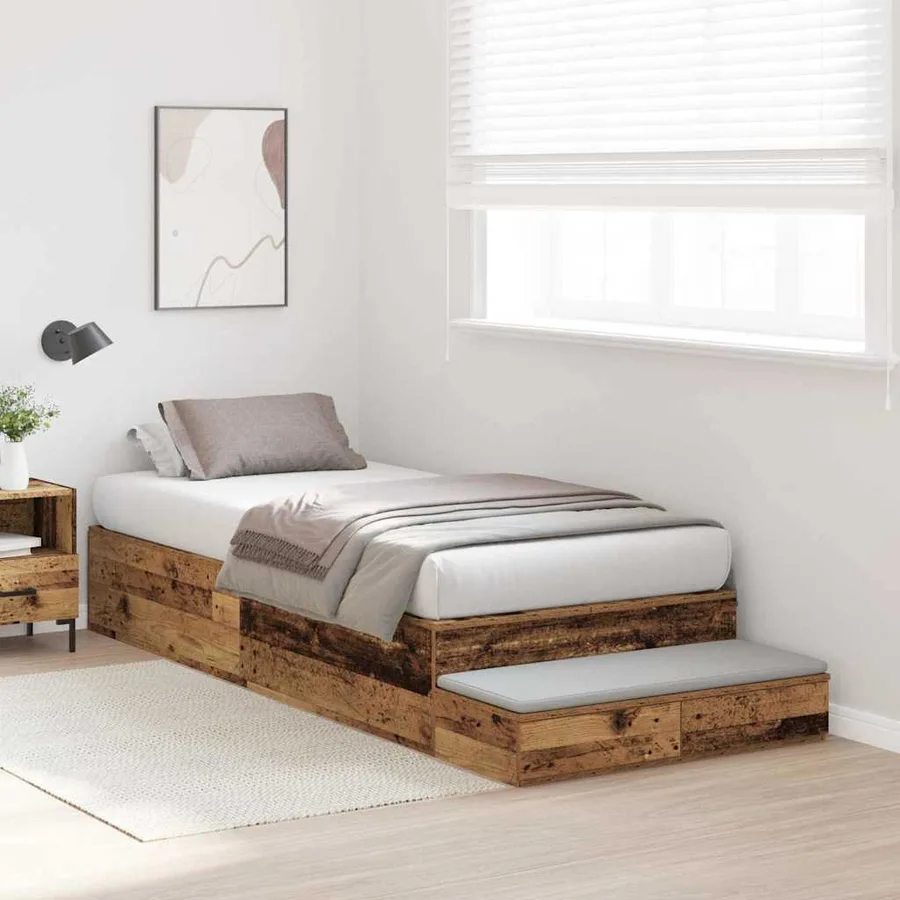 Cadre de lit avec rangement Bois Ancien 80 cm Bois d'ingénierie - 5