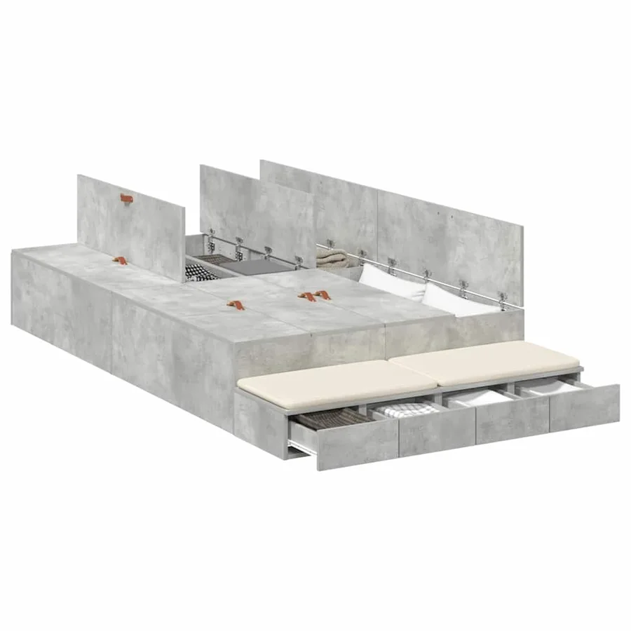 Cadre de lit avec rangement Gris béton 120 cm Bois d'ingénierie - 3