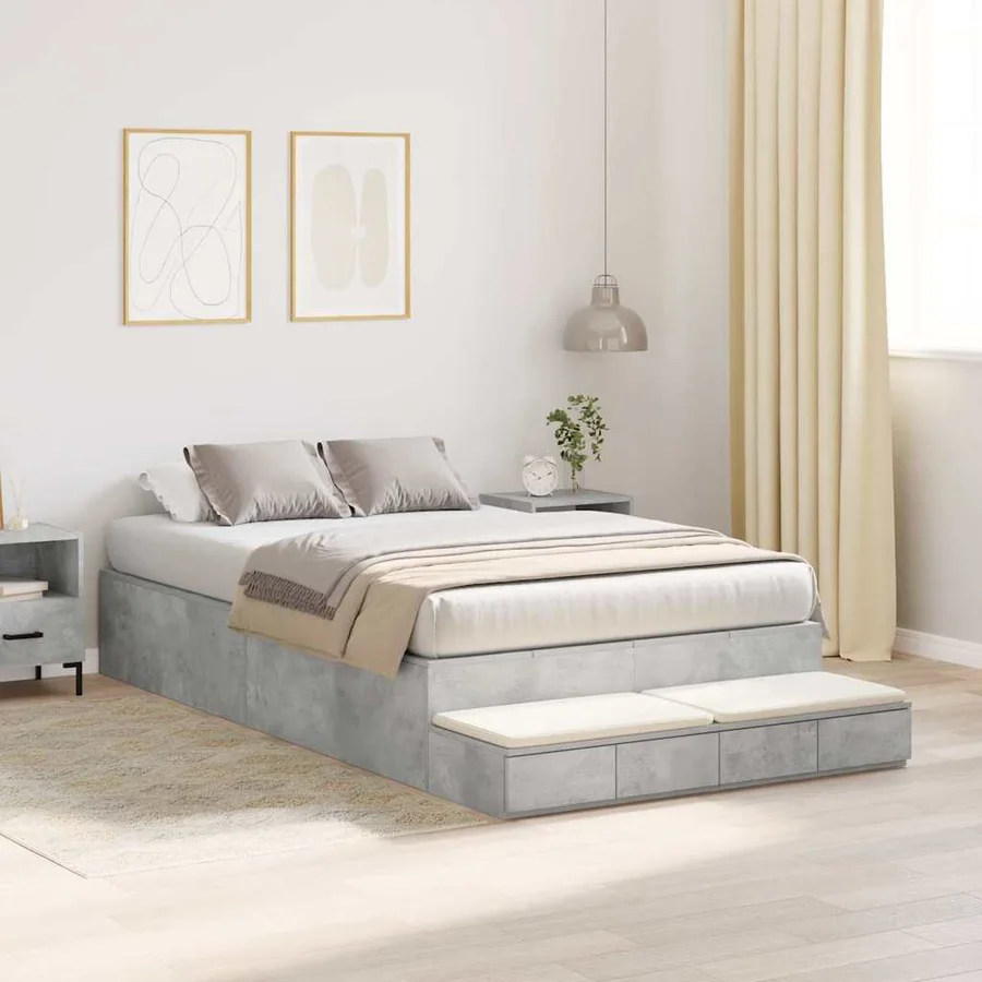 Cadre de lit avec rangement Gris béton 120 cm Bois d'ingénierie - 4