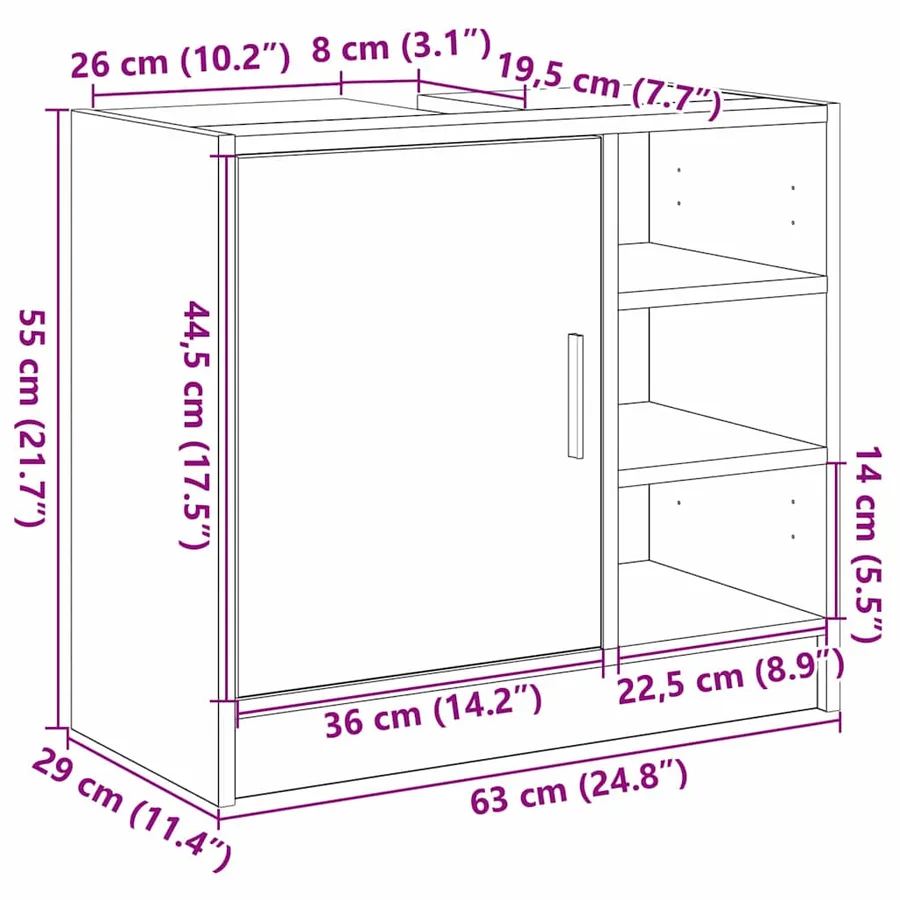 Cabinet de salle de bain Chêne artisanal 63 x 29 x 55 cm - 16