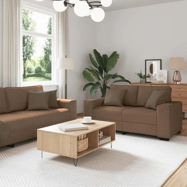 Ensemble de canapé 3 pcs avec coussins en tissu marron