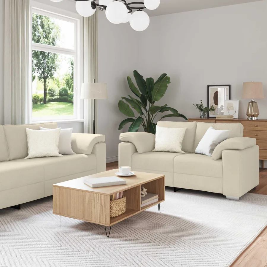 Canapé 3 pcs Beige 219 x 80 x 82 cm Tissu en lin mélangé