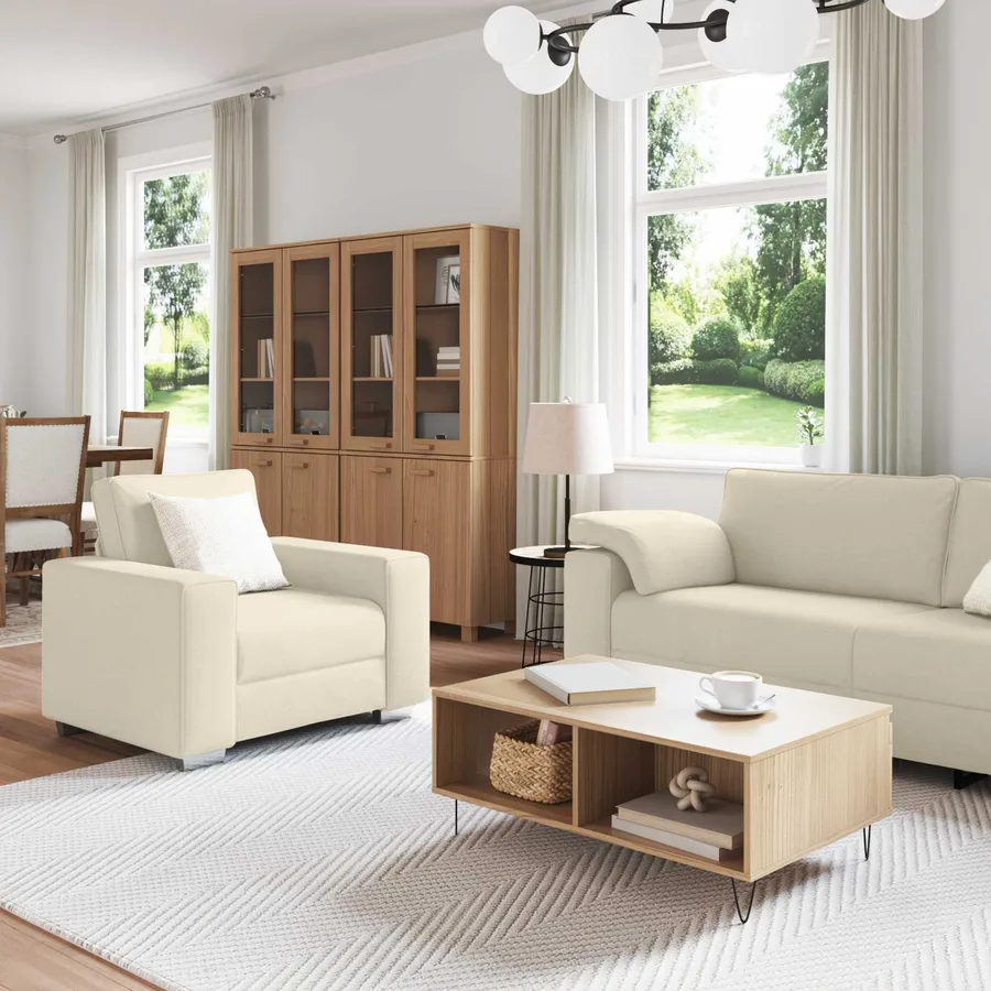 Canapé 3 pcs Beige 219 x 80 x 82 cm Tissu en lin mélangé - 3
