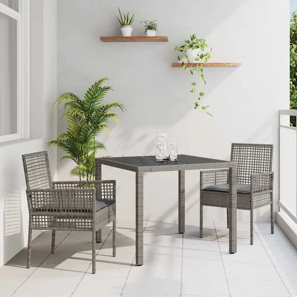 Ensemble de salle à manger pour jardin 3 pcs Gris polyrotin