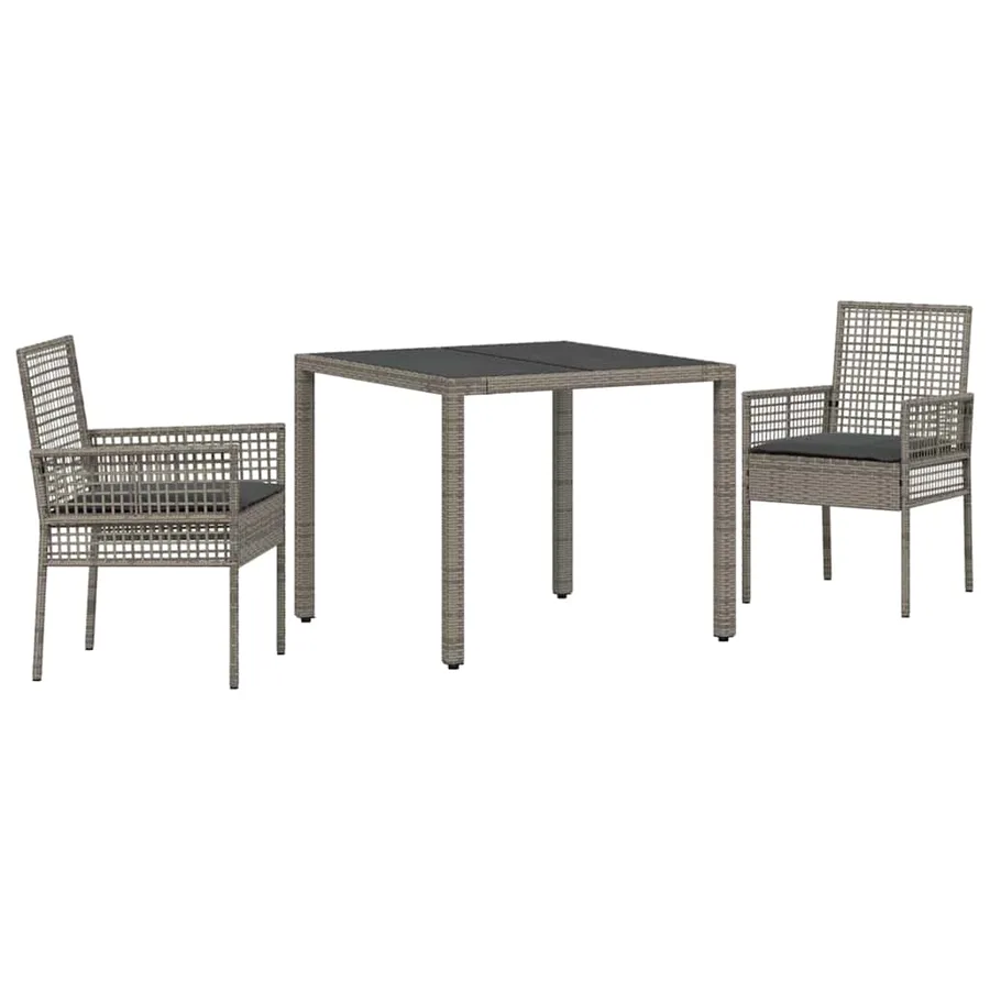 Ensemble de salle à manger pour jardin 3 pcs Gris polyrotin - 2