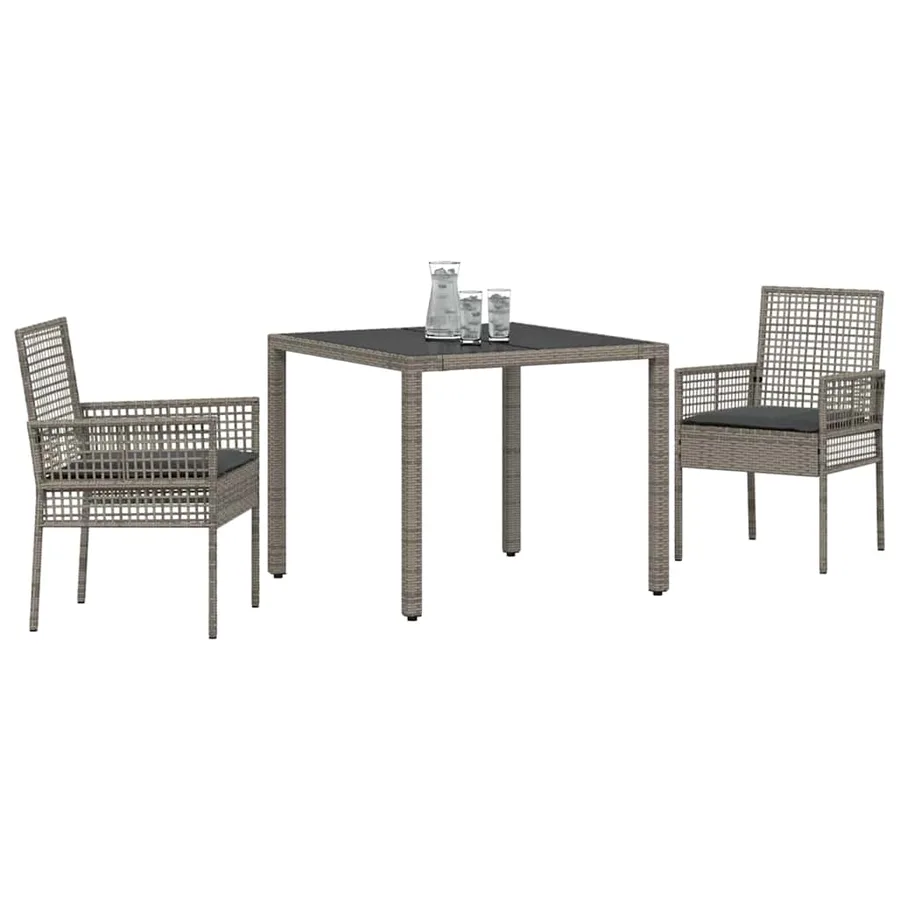 Ensemble de salle à manger pour jardin 3 pcs Gris polyrotin - 3