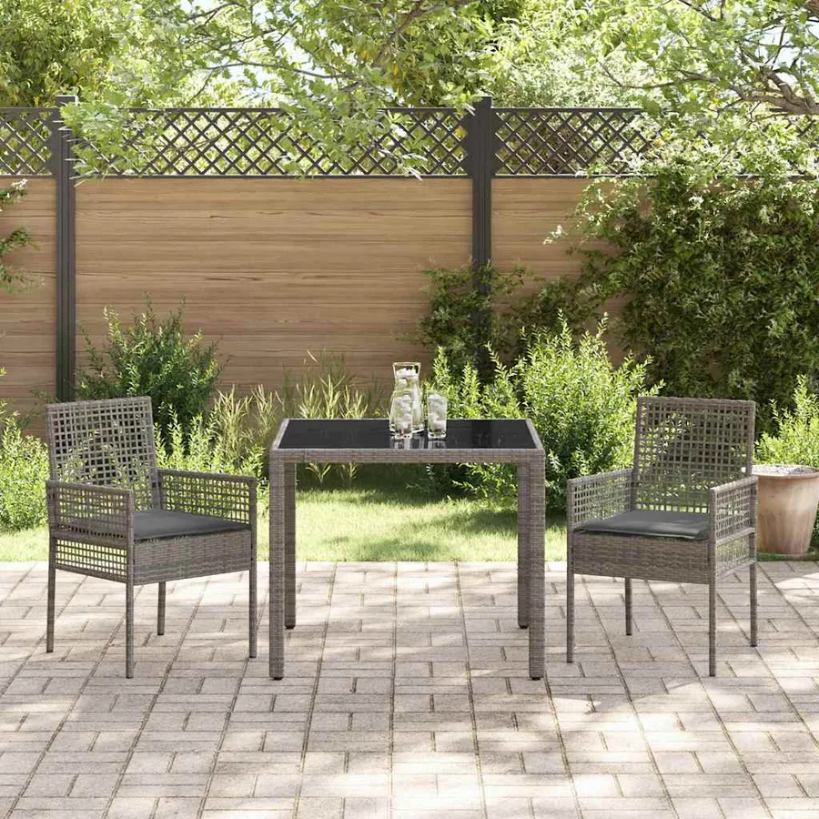 Ensemble de salle à manger pour jardin 3 pcs Gris polyrotin - 4
